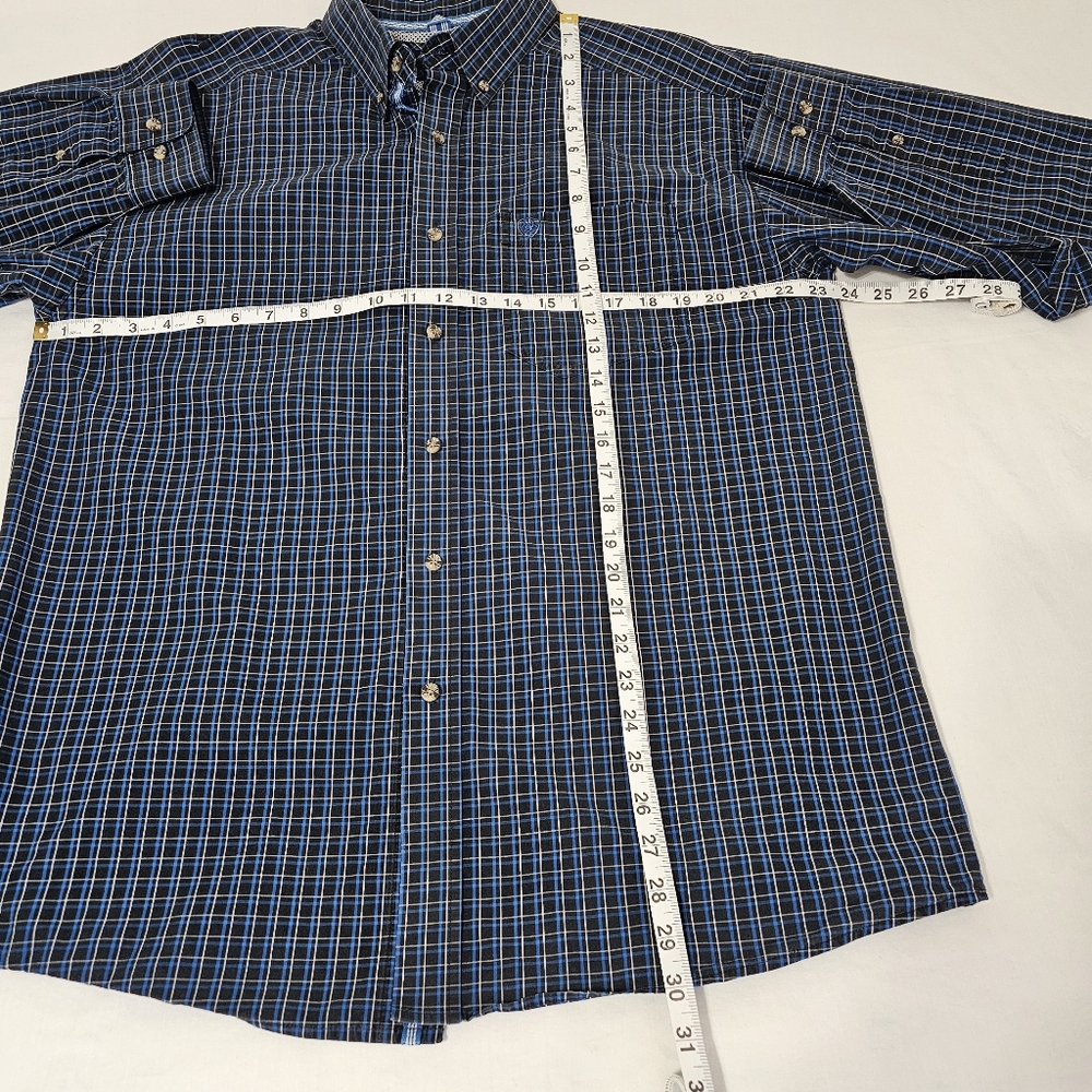 Ariat Pro Series Men's Navy and White Plaid Button Down Shirt XL - Picture 6 of 6